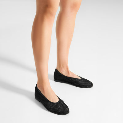 WODEN STB WOMENS Adeline Fishnet Ballerina 020 Black